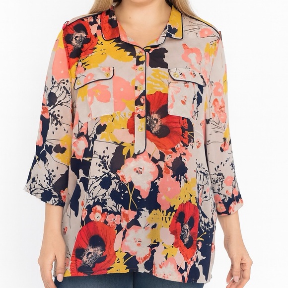 Tops - Floral Button-Up Blouse for Women’s